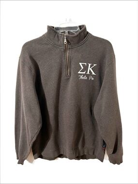 Sport Tek Theta Psi Graphic Quarter Zip Mock Neck Sweatshirt Cuffed Sleeve Waist